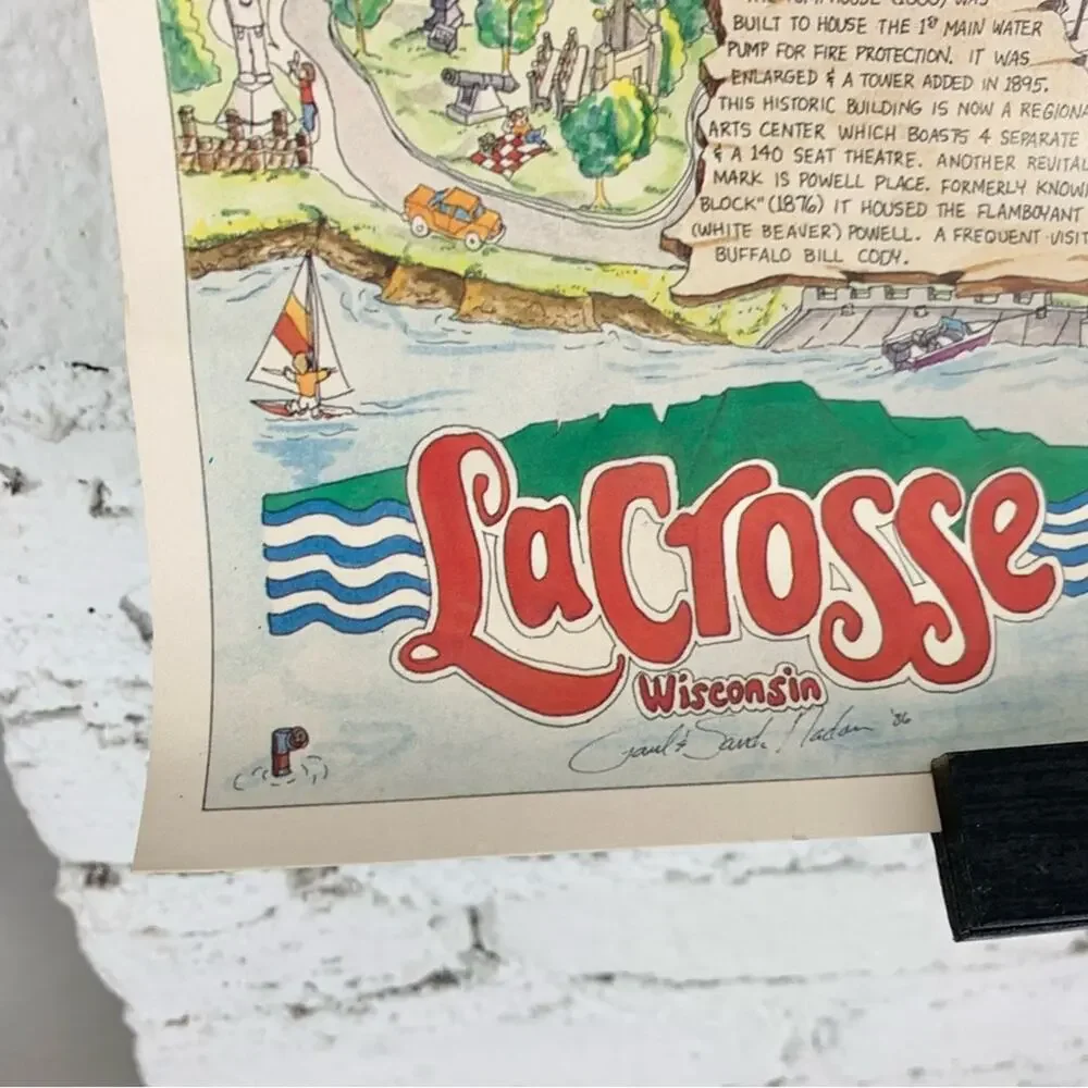 1986 Lacrosse Wisconsin Paper Travel Map Poster Tapestry Wall Decor